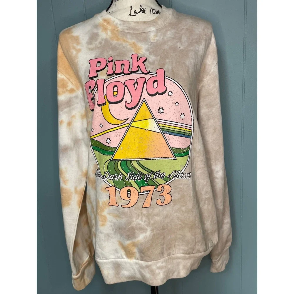 Pink Floyd Sweatshirt Small Tan Tie Dye New Dark Side of the Moon Graphic - Picture 1 of 5